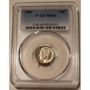 1952 Roosevelt Dime MS64 PCGS Light Toning